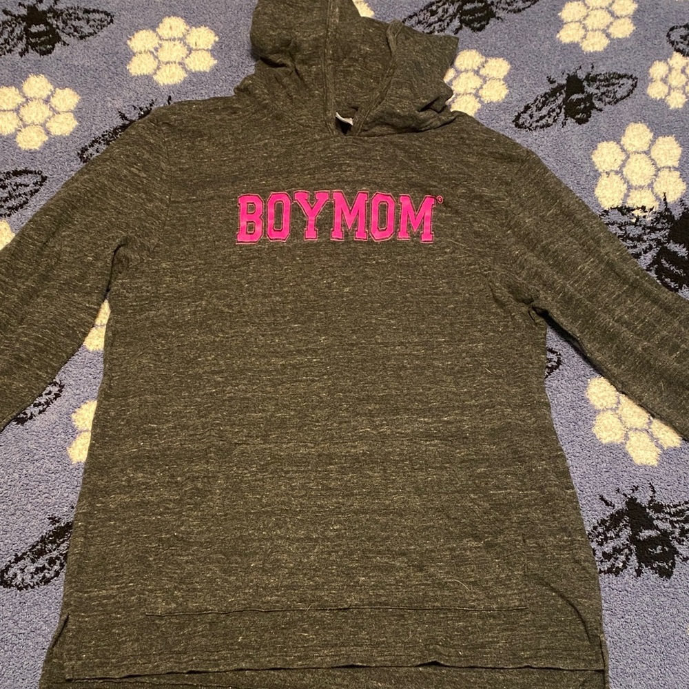 Gray Hoodie with Pink 'BOYMOM' Text